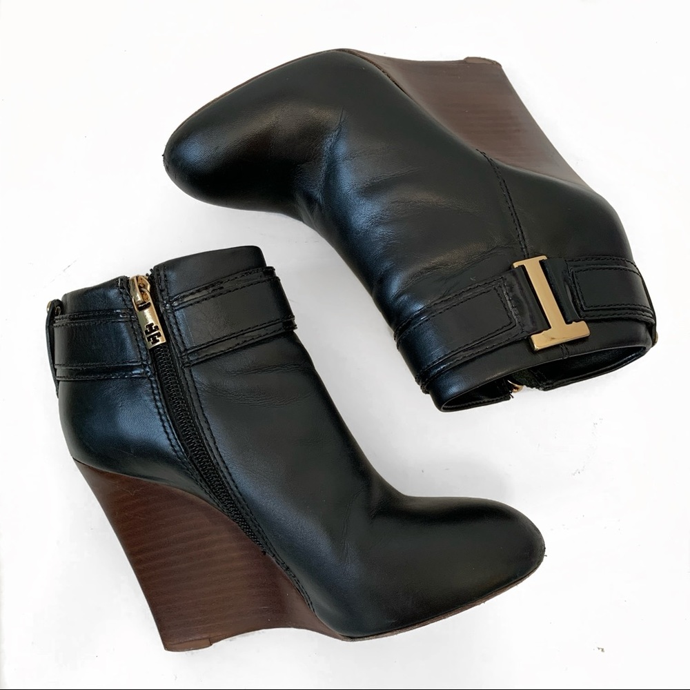 Tory Burch Tenley Wedge Booties Ankle Boot Black 6